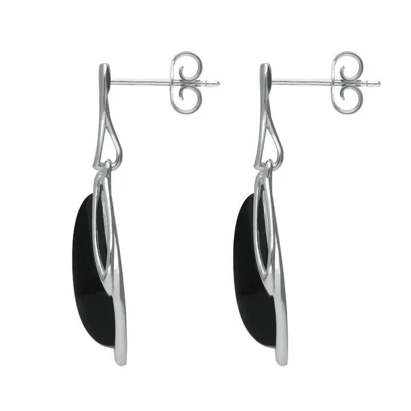 9ct White Gold Whitby Jet Open Marquise Drop Earrings