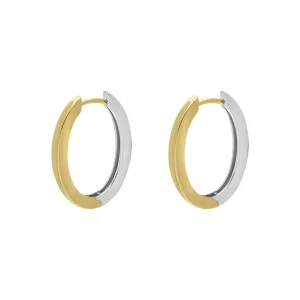 9ct Yellow and White Gold Flat Oval Hoop Earrings