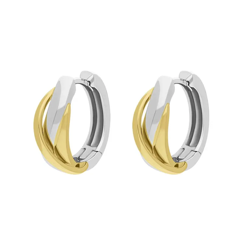 9ct Yellow and White Gold Round Entwined Hoop Earrings