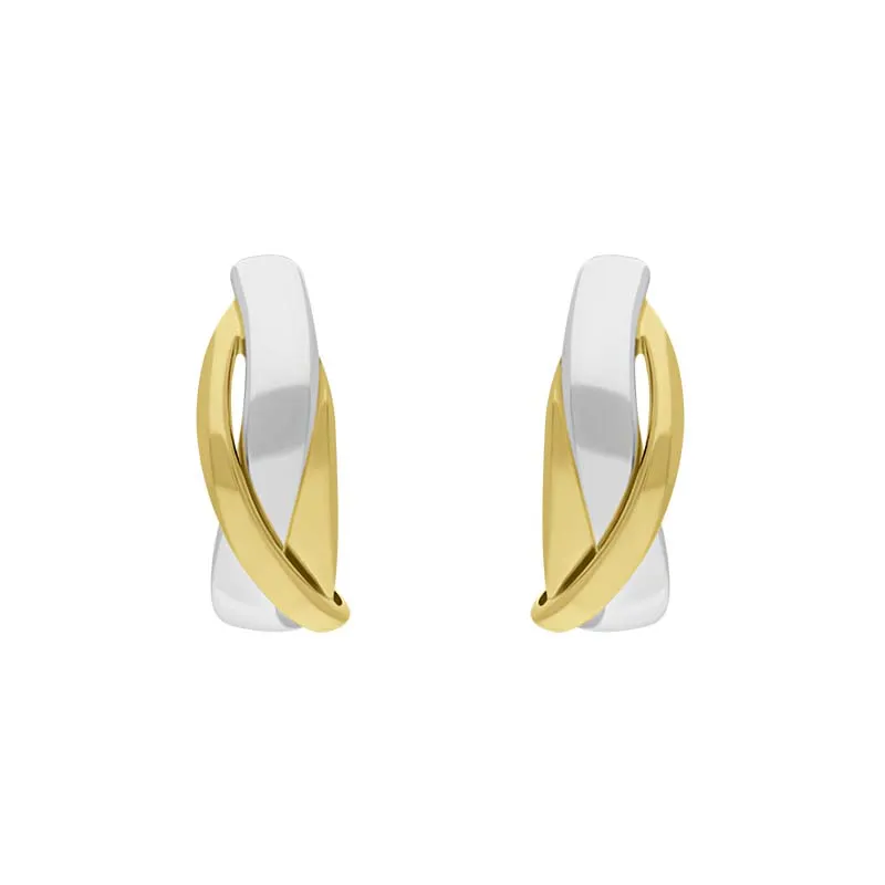 9ct Yellow and White Gold Round Entwined Hoop Earrings