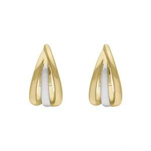9ct Yellow and White Gold Round Three Row Hoop Earrings