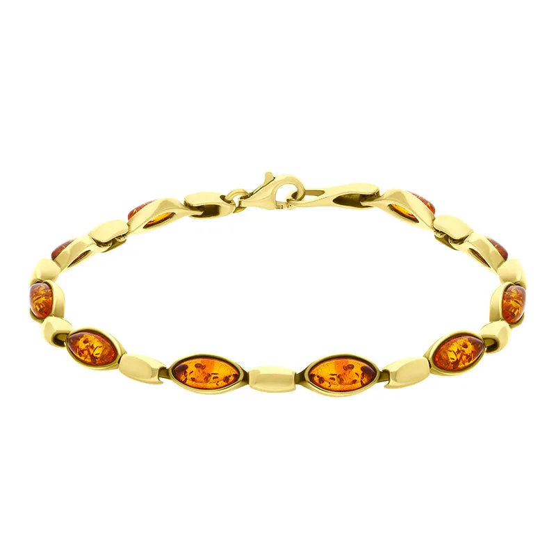 9ct Yellow Gold Amber Marquise Ten Stone Bracelet D