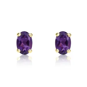 9ct Yellow Gold Amethyst 6x4mm Oval Claw Set Stud Earrings