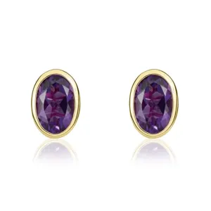 9ct Yellow Gold Amethyst 6x4mm Oval Rub Over Set Stud Earrings