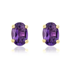 9ct Yellow Gold Amethyst 7x5mm Oval Claw Set Stud Earrings