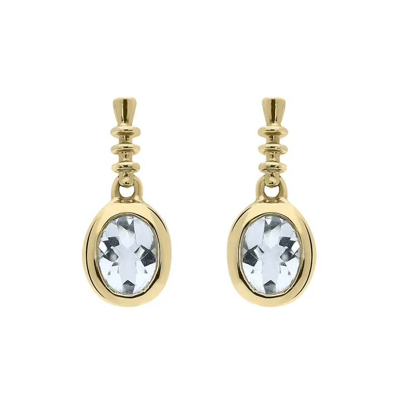 9ct Yellow Gold Aquamarine Oval Drop Earrings