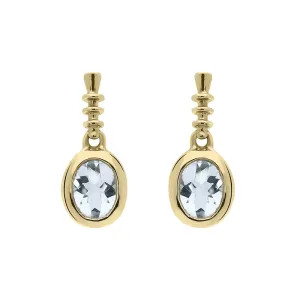 9ct Yellow Gold Aquamarine Oval Drop Earrings