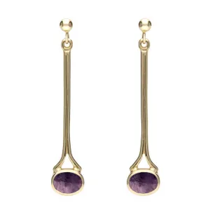 9ct Yellow Gold Blue John Long Drop Earrings