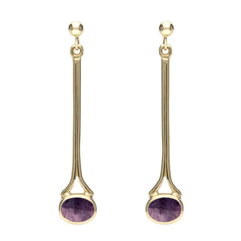 9ct Yellow Gold Blue John Long Drop Earrings