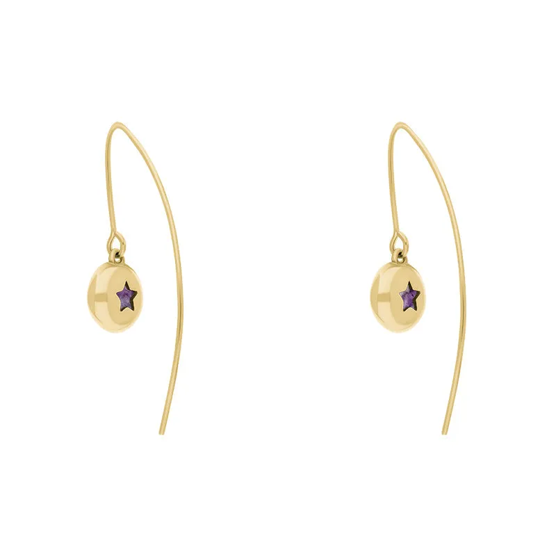 9ct Yellow Gold Blue John Star Disc Drop Earrings