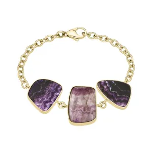9ct Yellow Gold Blue John Three Stone Abstract Oblong Bracelet