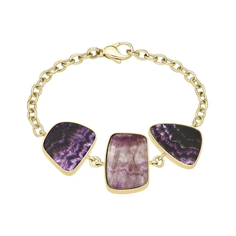 9ct Yellow Gold Blue John Three Stone Abstract Oblong Bracelet