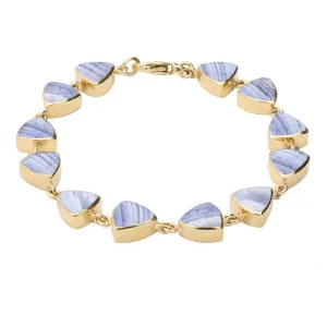 9ct Yellow Gold Blue Lace Agate Curved Triangle Bracelet