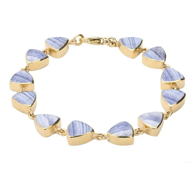 9ct Yellow Gold Blue Lace Agate Curved Triangle Bracelet