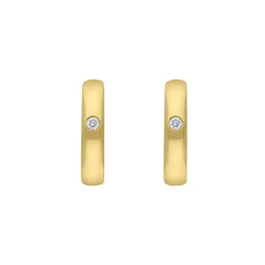 9ct Yellow Gold Diamond 13mm Round Domed Hoop Earrings