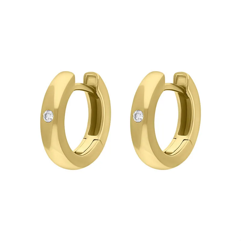 9ct Yellow Gold Diamond 13mm Round Domed Hoop Earrings