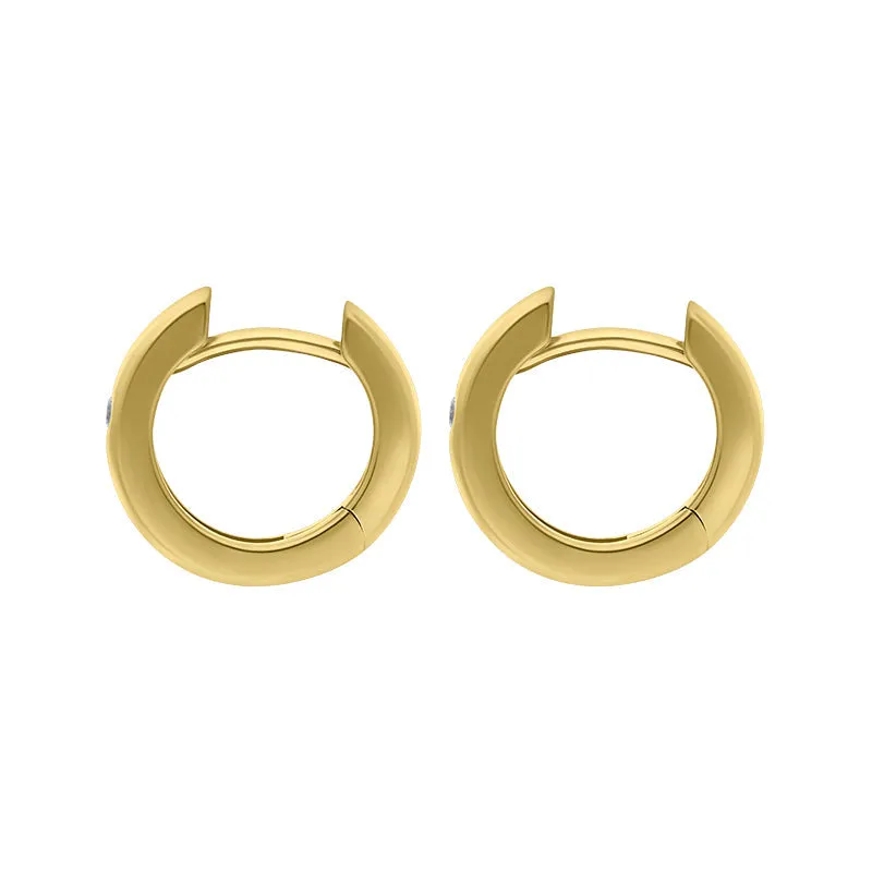 9ct Yellow Gold Diamond 13mm Round Domed Hoop Earrings