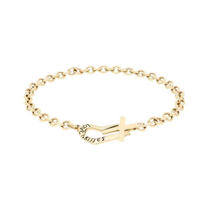 9ct Yellow Gold Diamond Love and Kisses Heart Bracelet D