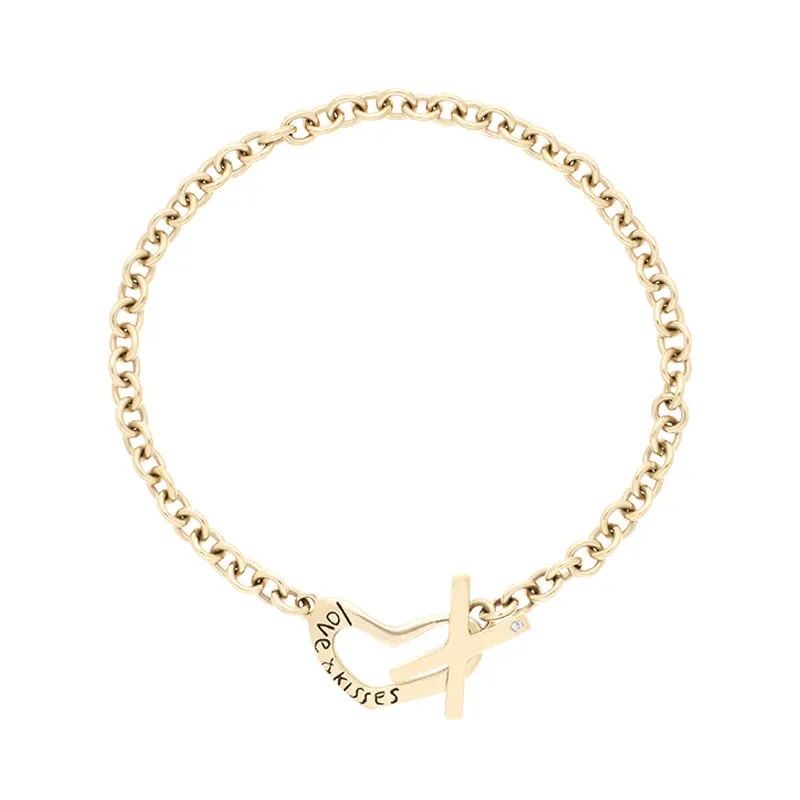 9ct Yellow Gold Diamond Love and Kisses Heart Bracelet D