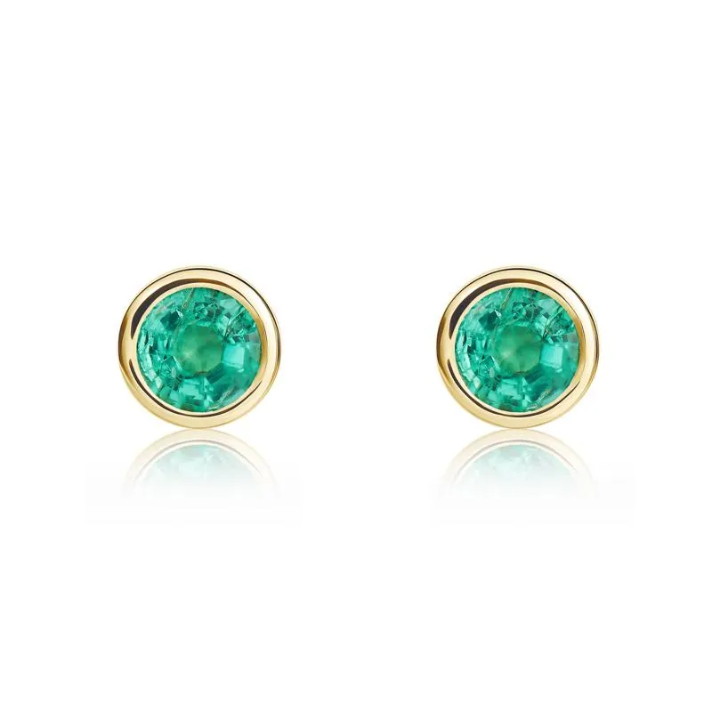 9ct Yellow Gold Emerald 4mm Round Rub Over Set Stud Earrings