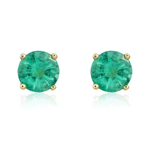 9ct Yellow Gold Emerald 5mm Round Claw Set Stud Earrings