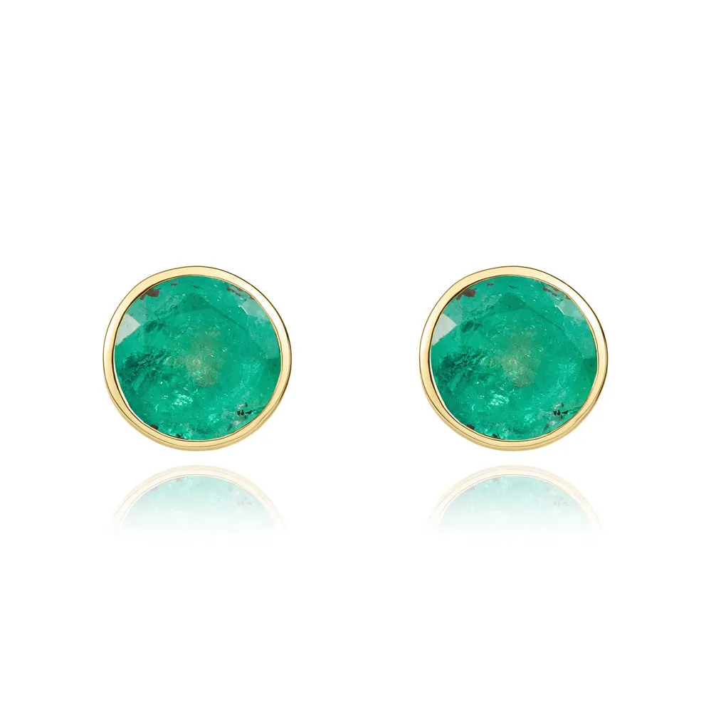 9ct Yellow Gold Emerald 5mm Round Rub Over Set Stud Earrings