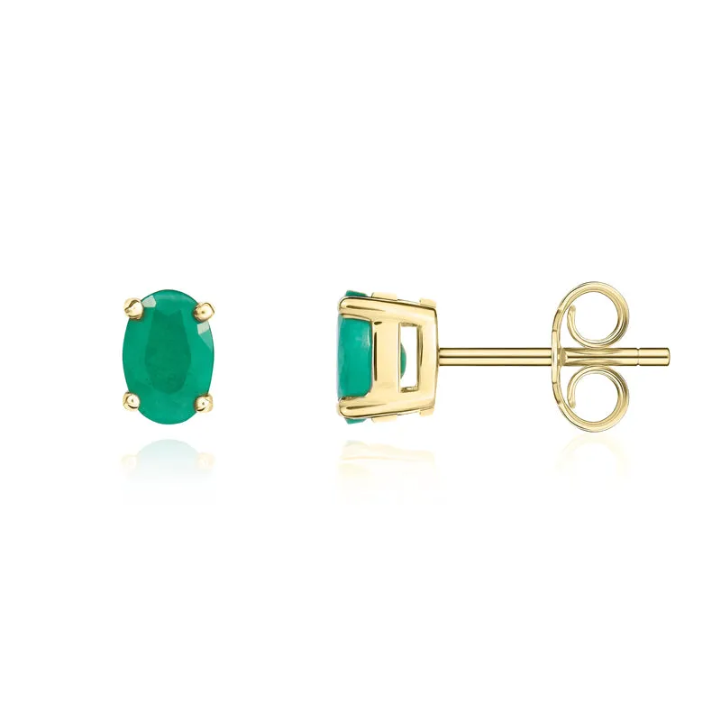 9ct Yellow Gold Emerald 6x4mm Oval Claw Set Stud Earrings