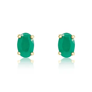 9ct Yellow Gold Emerald 6x4mm Oval Claw Set Stud Earrings