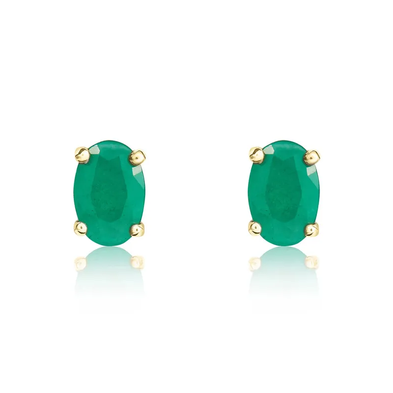 9ct Yellow Gold Emerald 6x4mm Oval Claw Set Stud Earrings