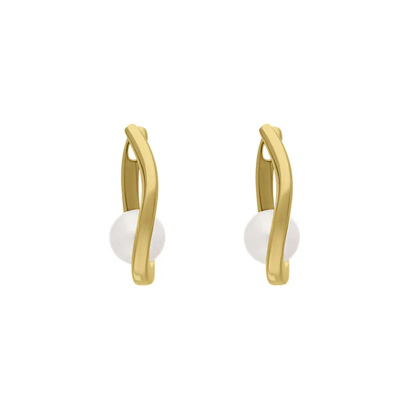 9ct Yellow Gold Freshwater Pearl Long Oval Hoop Earrings