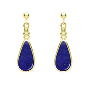 9ct Yellow Gold Lapis Lazuli Bottle Top Pear Drop Earrings