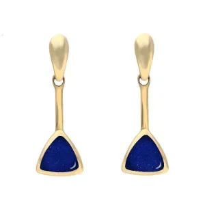 9ct Yellow Gold Lapis Lazuli Curved Triangle Drop Earrings