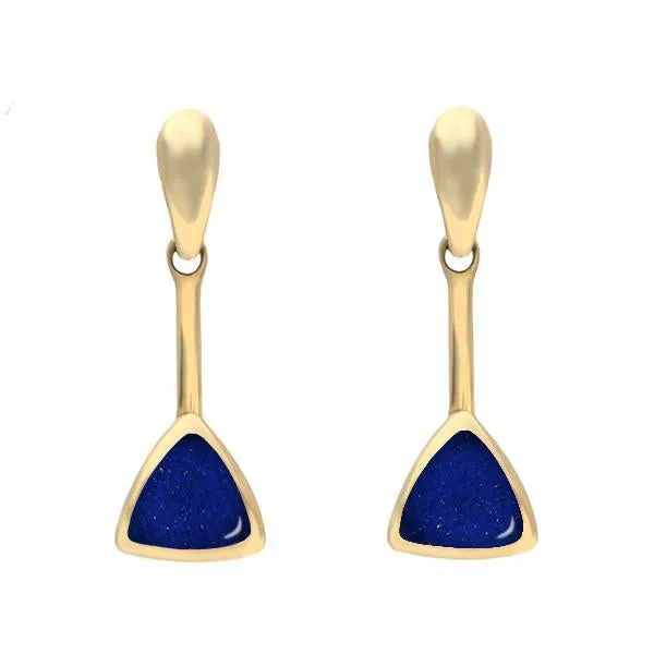 9ct Yellow Gold Lapis Lazuli Curved Triangle Drop Earrings