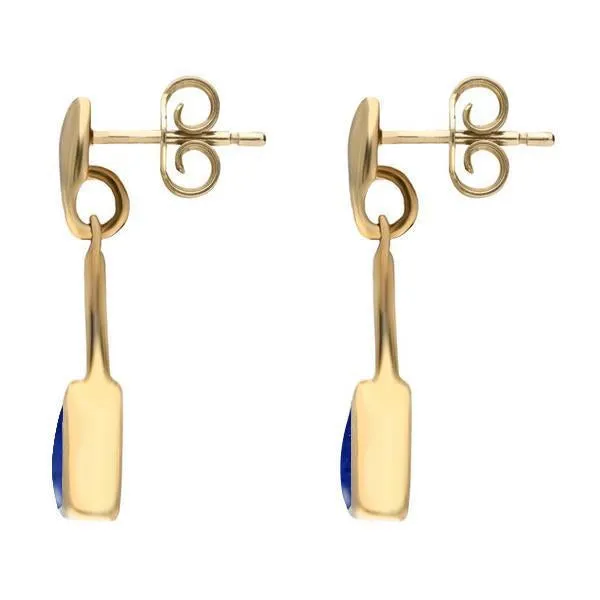 9ct Yellow Gold Lapis Lazuli Curved Triangle Drop Earrings