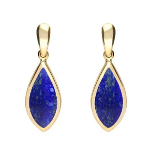 9ct Yellow Gold Lapis Lazuli Small Pointed Pear Drop Earrings