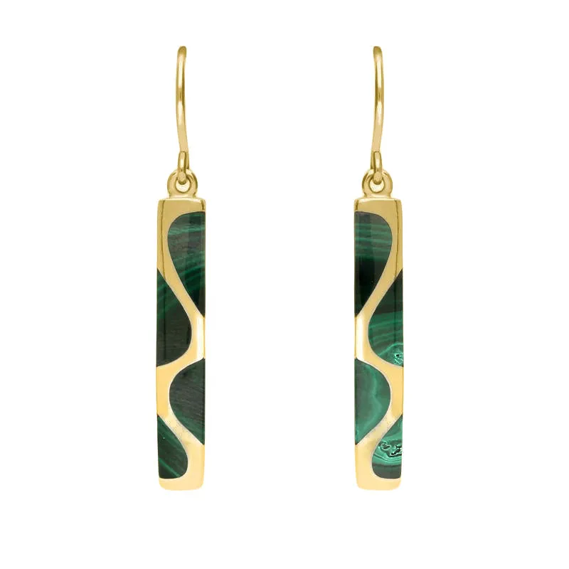 9ct Yellow Gold Malachite Slim Four Stone Drop Earrings