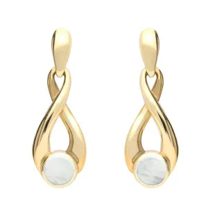 9ct Yellow Gold Mother of Pearl Eternity Loop Drop Earrings