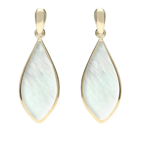 9ct Yellow Gold Mother of Pearl Pointed Pear Drop Earrings