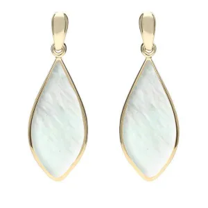 9ct Yellow Gold Mother of Pearl Pointed Pear Drop Earrings