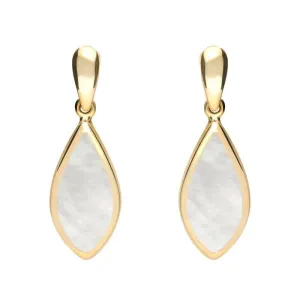 9ct Yellow Gold Mother of Pearl Small Pointed Pear Drop Earrings