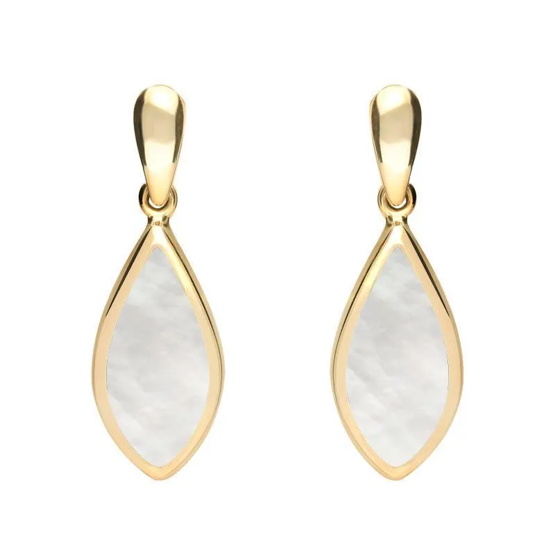 9ct Yellow Gold Mother of Pearl Small Pointed Pear Drop Earrings