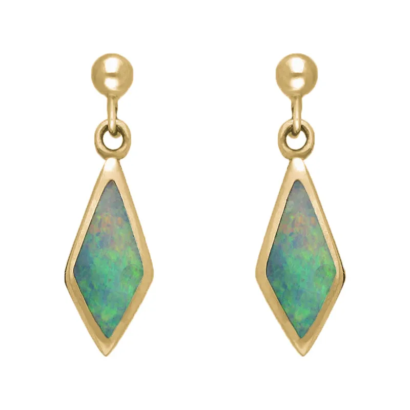 9ct Yellow Gold Opal Dinky Diamond Drop Earrings