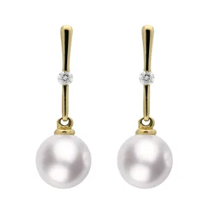 9ct Yellow Gold Pearl Diamond Drop Earrings