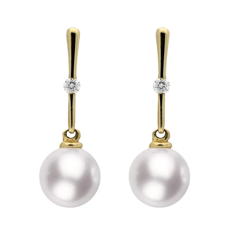 9ct Yellow Gold Pearl Diamond Drop Earrings