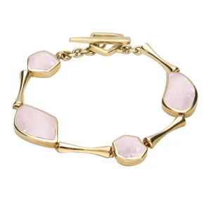 9ct Yellow Gold Pink Mother of Pearl Four Stone Concave Pentagon T Bar Bracelet