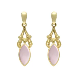 9ct Yellow Gold Pink Mother of Pearl Marquise Drop Earrings