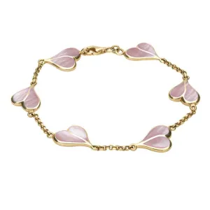 9ct Yellow Gold Pink Mother of Pearl Split Heart Bracelet D
