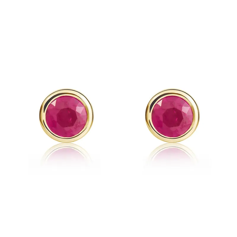 9ct Yellow Gold Ruby 4mm Round Rub Over Set Stud Earrings