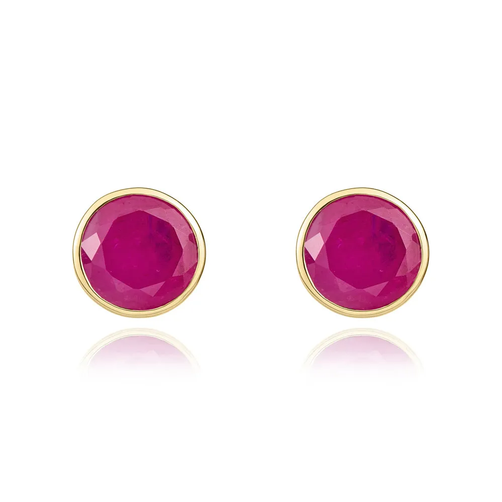 9ct Yellow Gold Ruby 5mm Round Rub Over Set Stud Earrings