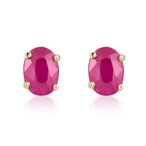 9ct Yellow Gold Ruby 7x5mm Oval Claw Set Stud Earrings